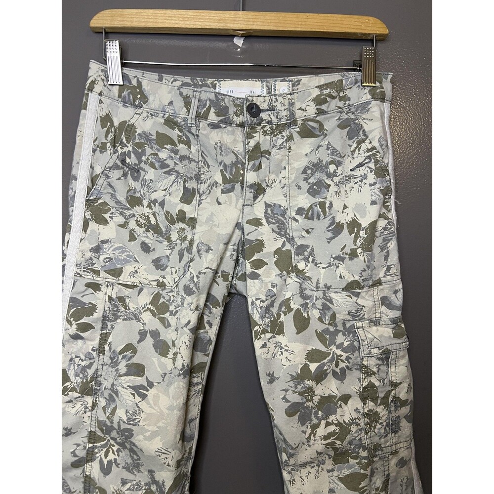 Anthropologie Hei Hei Pants Women 0 Beige Floral Cargo Straight Stretch Twill
